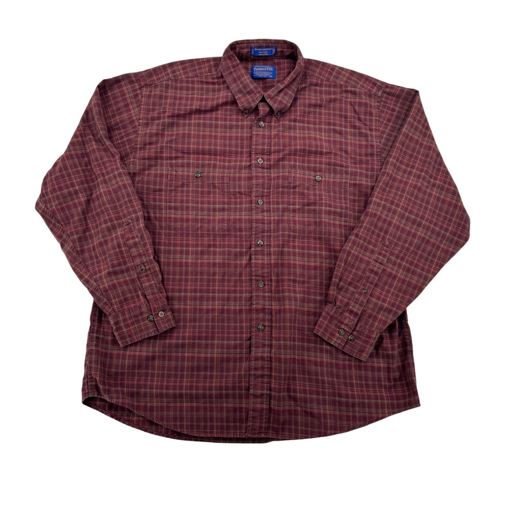Pendleton Expedition Shirt Mens XL Maroon Plaid Cotton Button Down Excellent